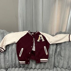 Zara Maroon and Cream Varsity Jacket with 'A' Patch
